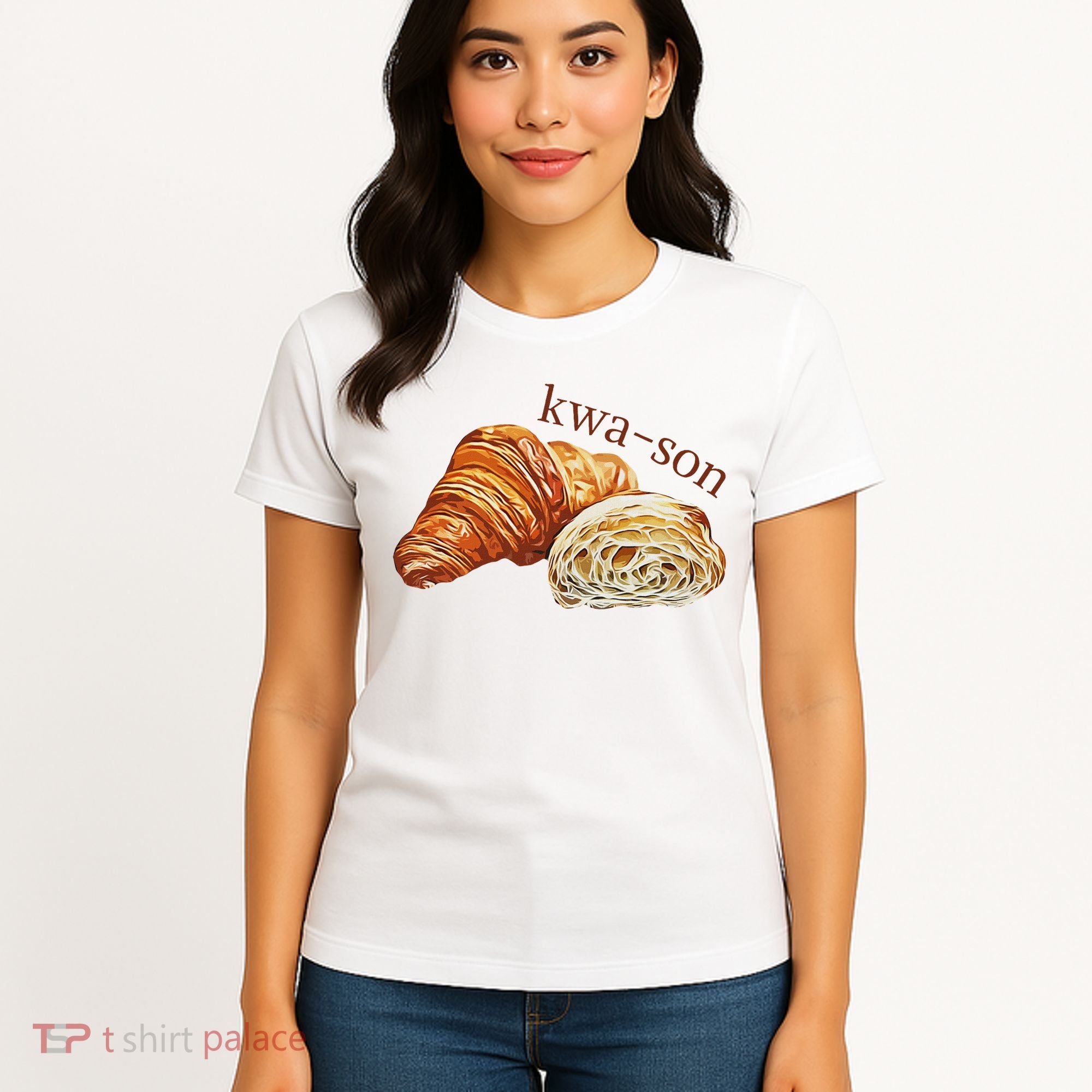 French Accents Croissant Lover Kwa Son Cute Funny Cotton Polyeste Women's T-Shirt