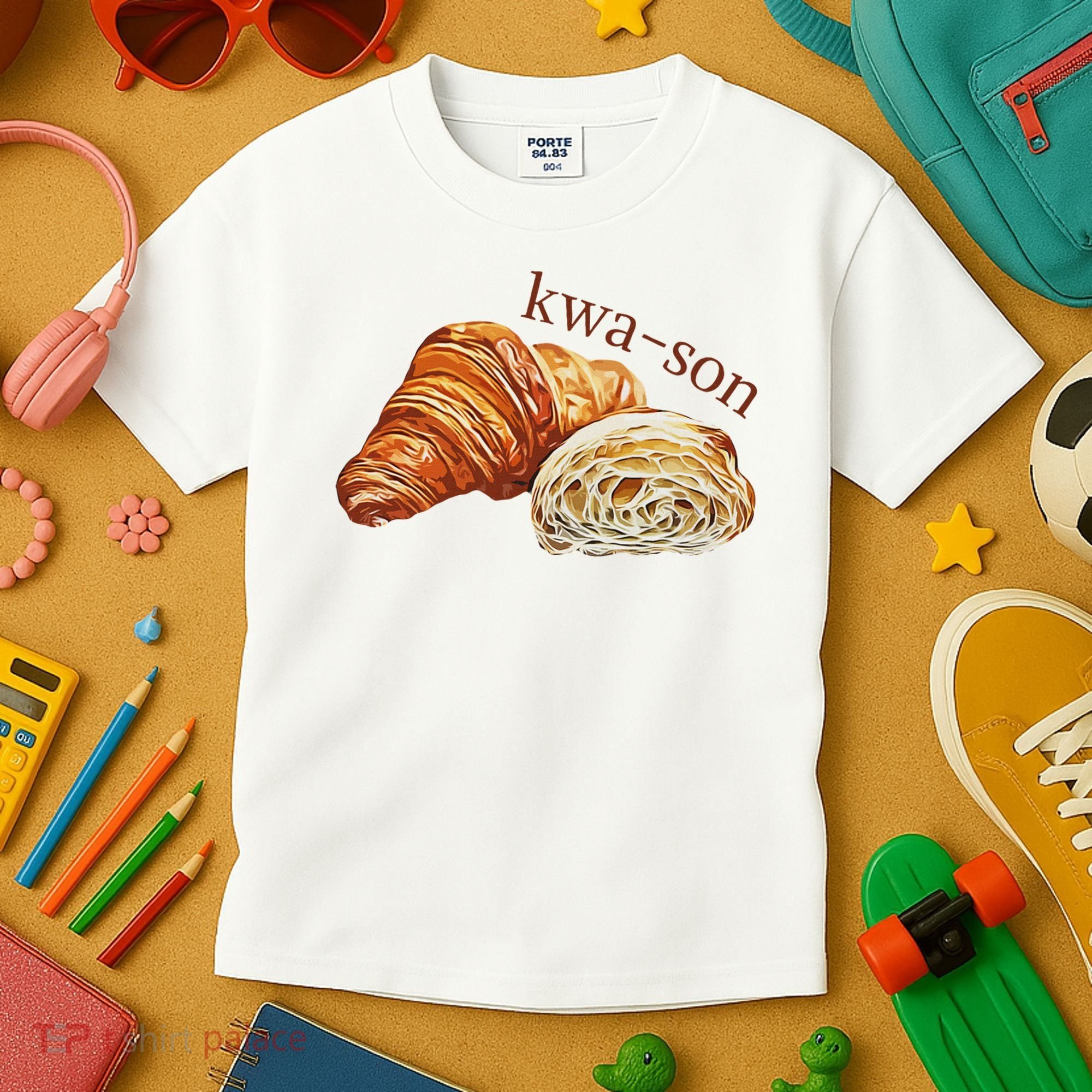 French Accents Croissant Lover Kwa Son Cute Funny Cotton Polyeste Kids T-Shirt