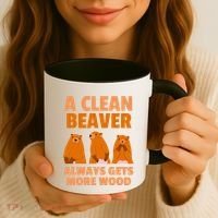 Funny A Clean Beaver Always Gets More Wood Joke Sarcastic Coffee Mug thumb 3