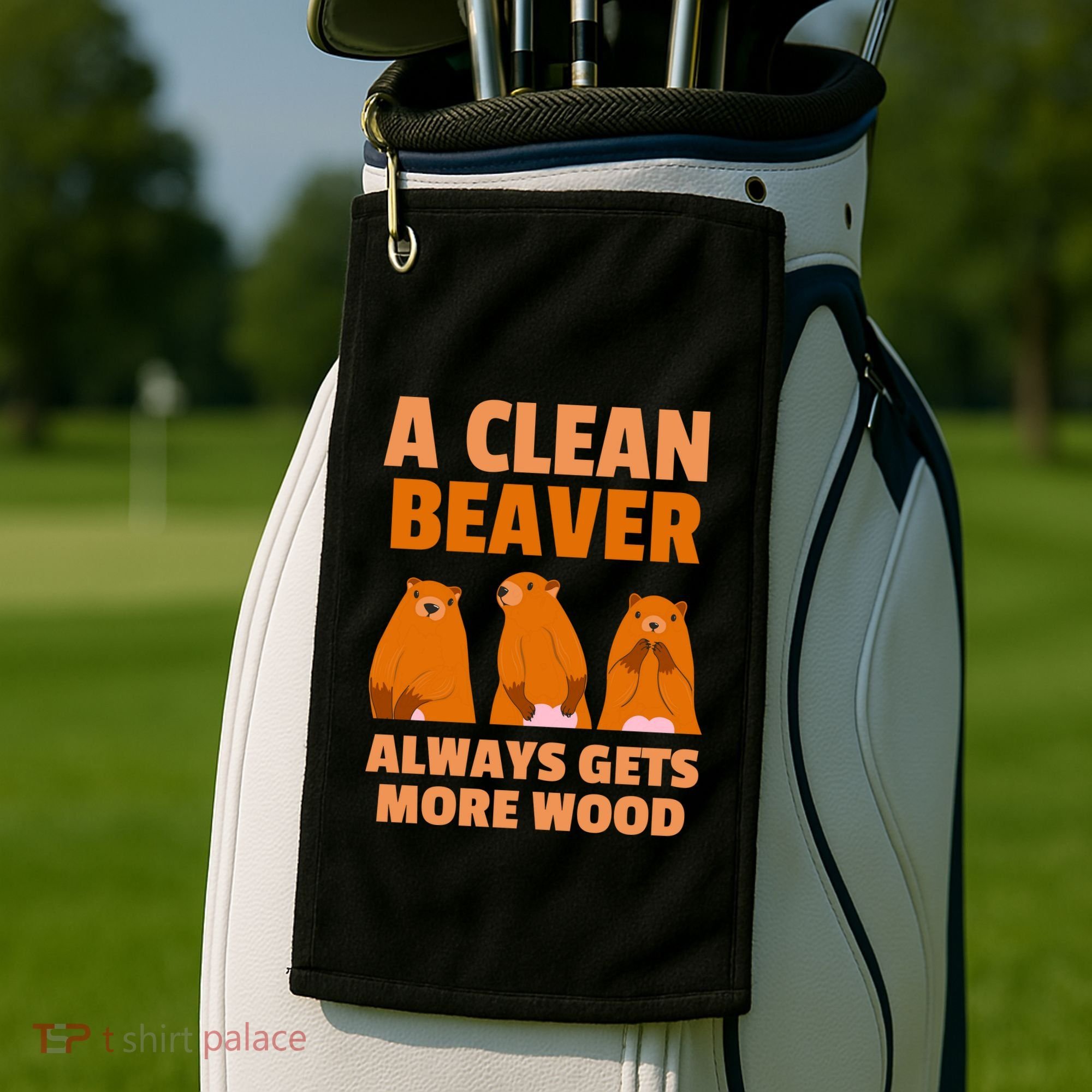Funny A Clean Beaver Always Gets More Wood Joke Sarcastic Golf Towel