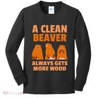 Funny A Clean Beaver Always Gets More Wood Joke Sarcastic Kids Long Sleeve Shirt thumb 0