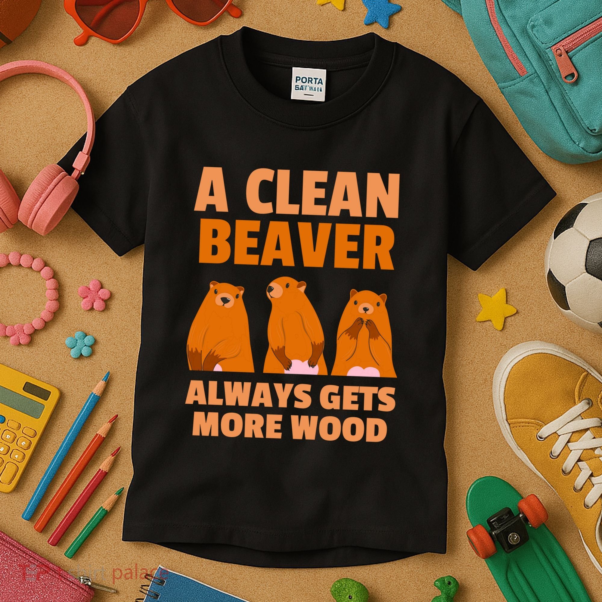 Funny A Clean Beaver Always Gets More Wood Joke Sarcastic Kids T-Shirt