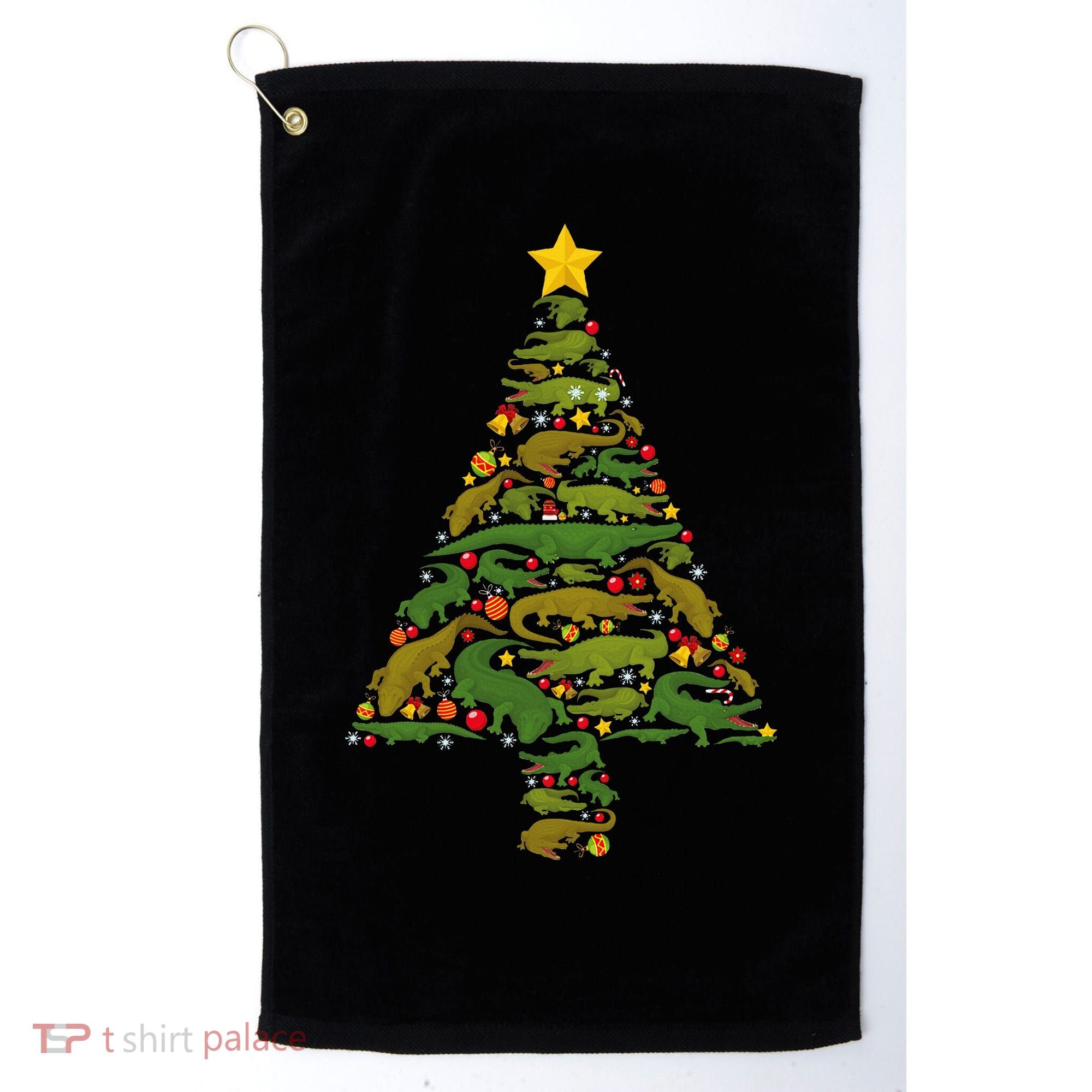 Funny Alligator Christmas Tree Crocodile Xmas Golf Towel