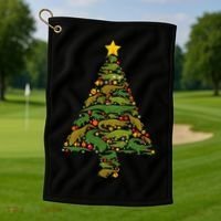 Funny Alligator Christmas Tree Crocodile Xmas Golf Towel thumb 1