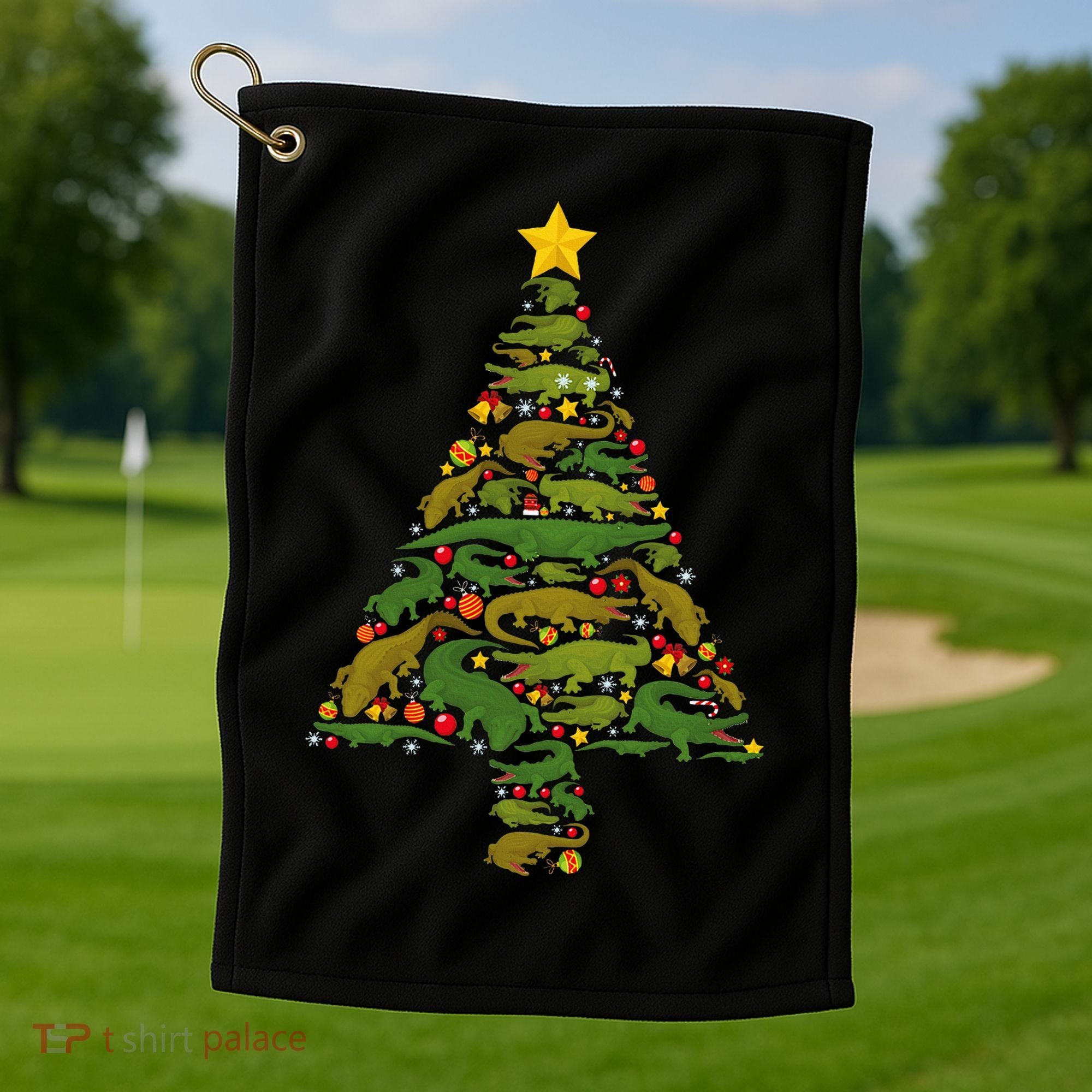 Funny Alligator Christmas Tree Crocodile Xmas Golf Towel