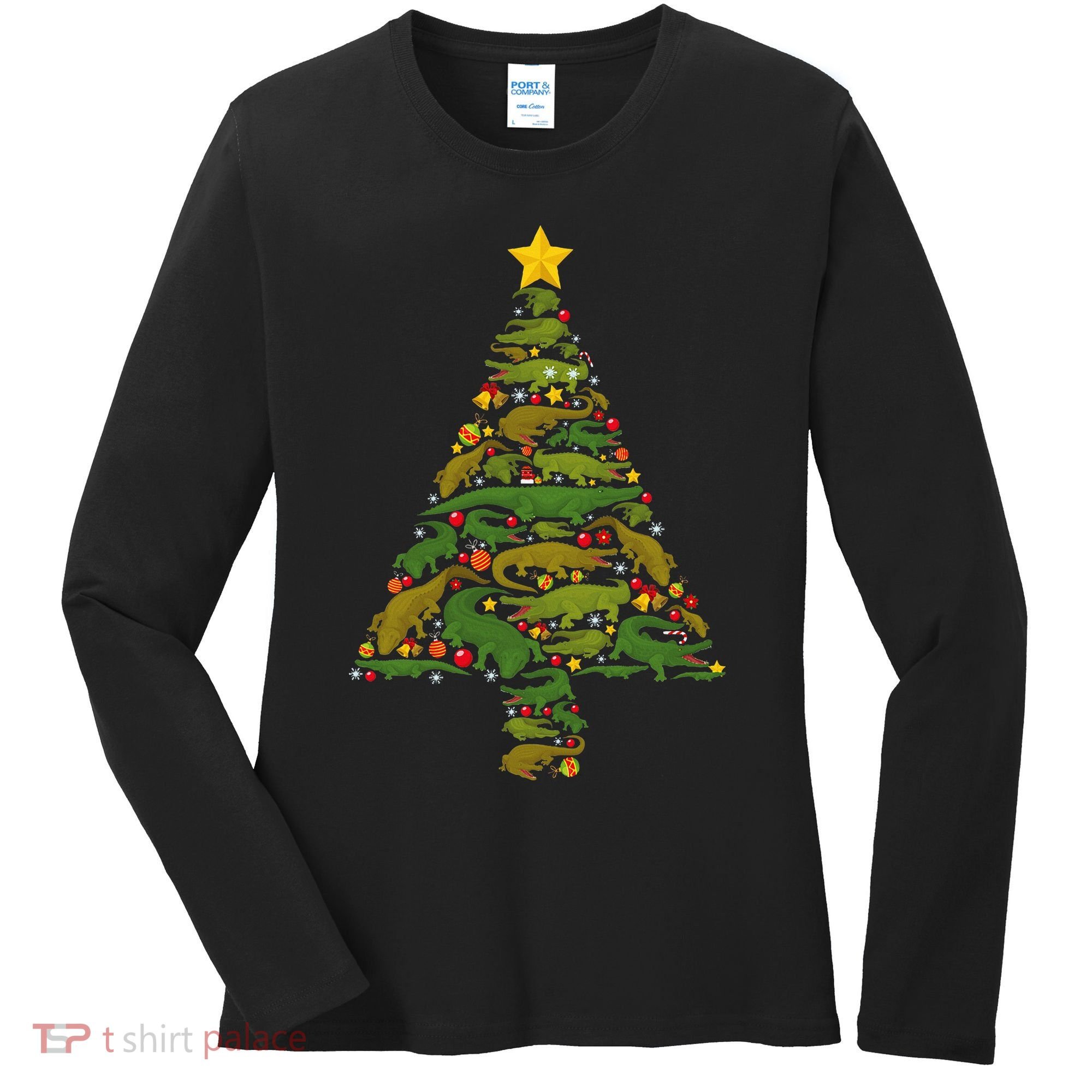 Funny Alligator Christmas Tree Crocodile Xmas Women's Long Sleeve Shirt