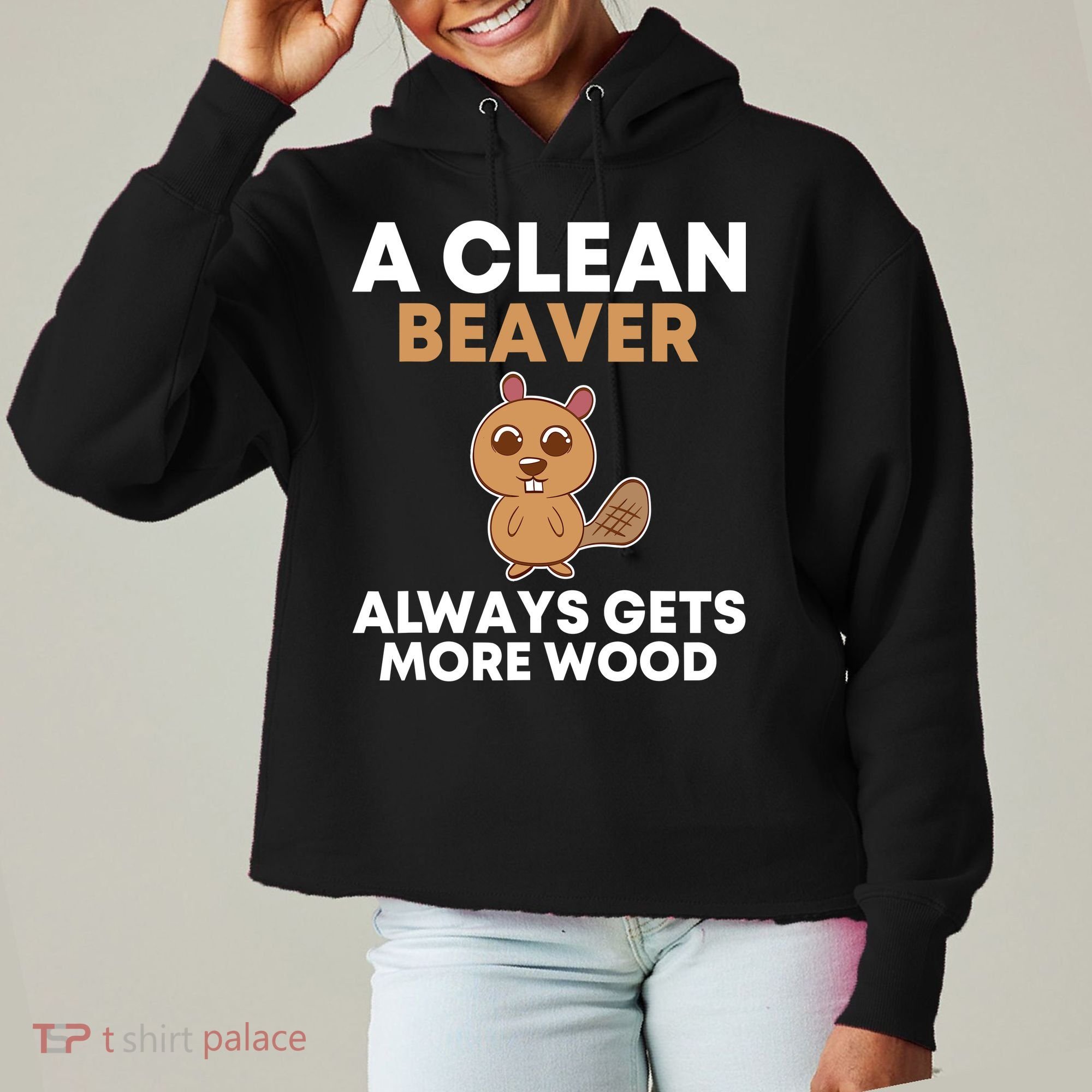 Funny A Clean Beaver Always Gets More Wood Joke Sarcastic Ladies Heavyweight Boxy Pullover Hoodie