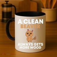 Funny A Clean Beaver Always Gets More Wood Joke Sarcastic Coffee Mug thumb 4