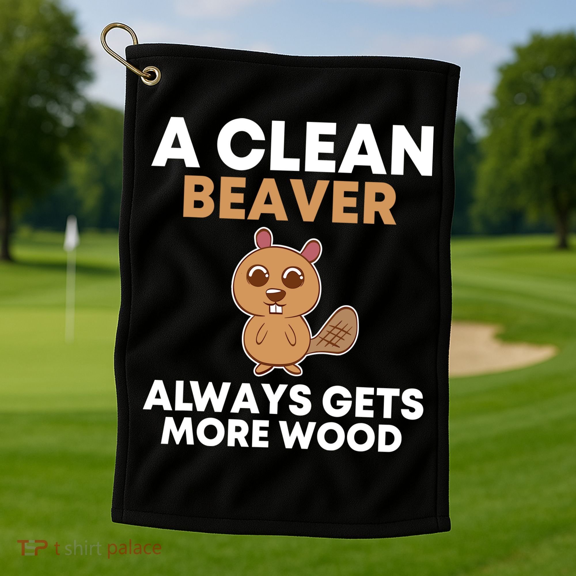 Funny A Clean Beaver Always Gets More Wood Joke Sarcastic Golf Towel