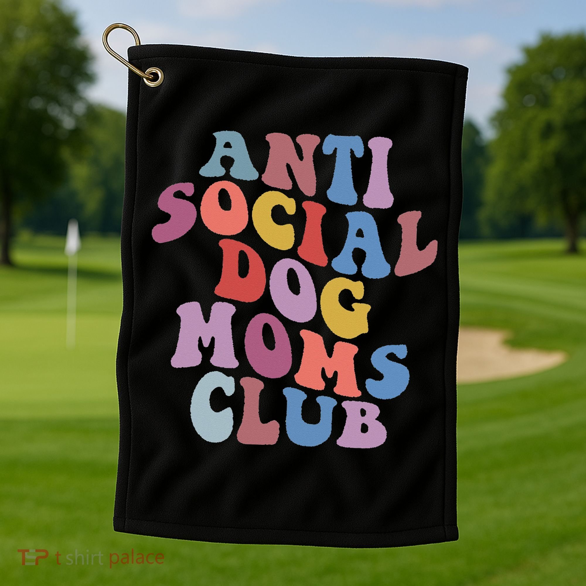 Funny AntiSocial Dog Mom Club Retro Mother's Day Golf Towel