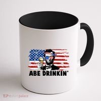 Funny Abe Drinkin USA American Flag Coffee Mug thumb 1