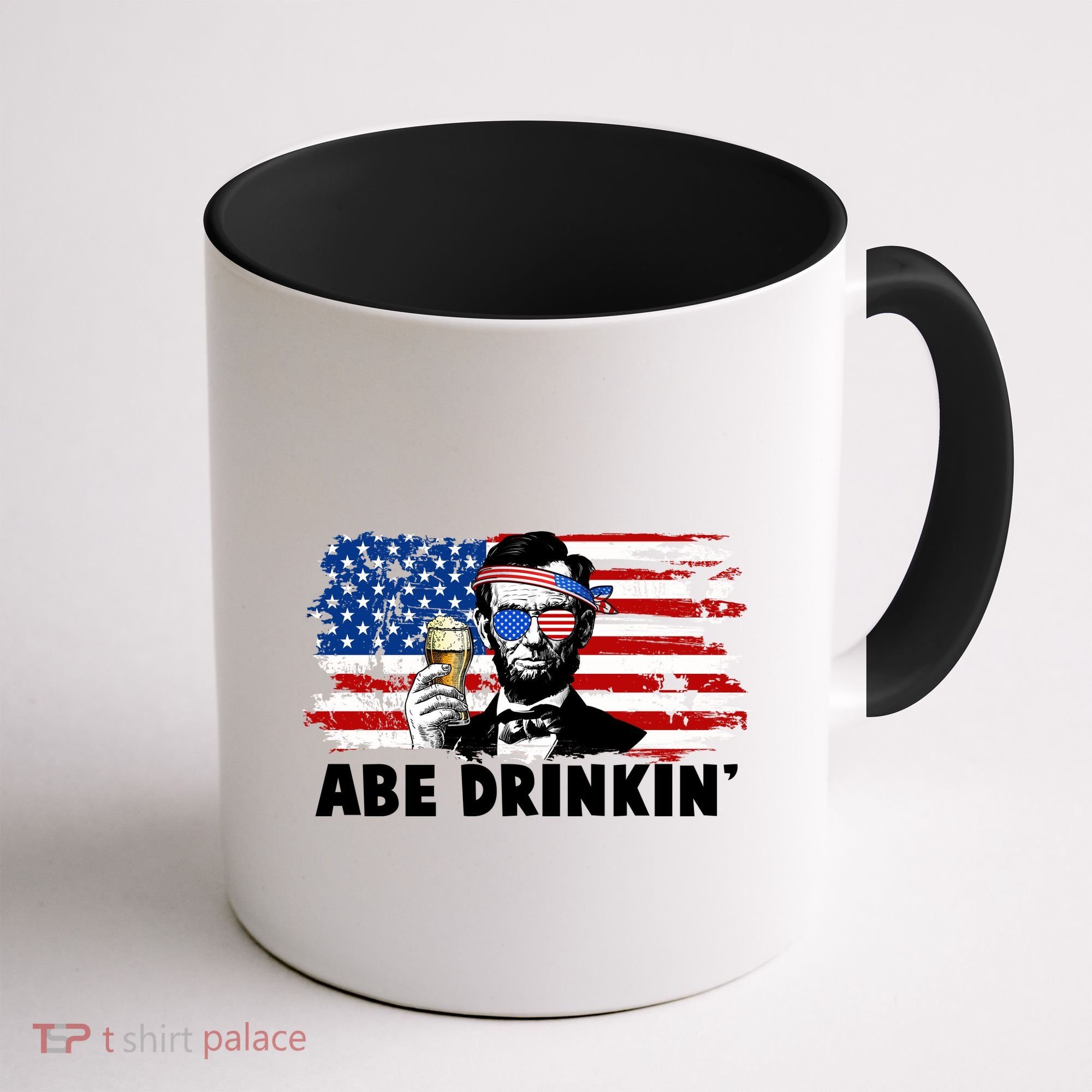 Funny Abe Drinkin USA American Flag Coffee Mug