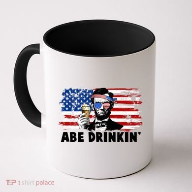 Funny Abe Drinkin USA American Flag Coffee Mug