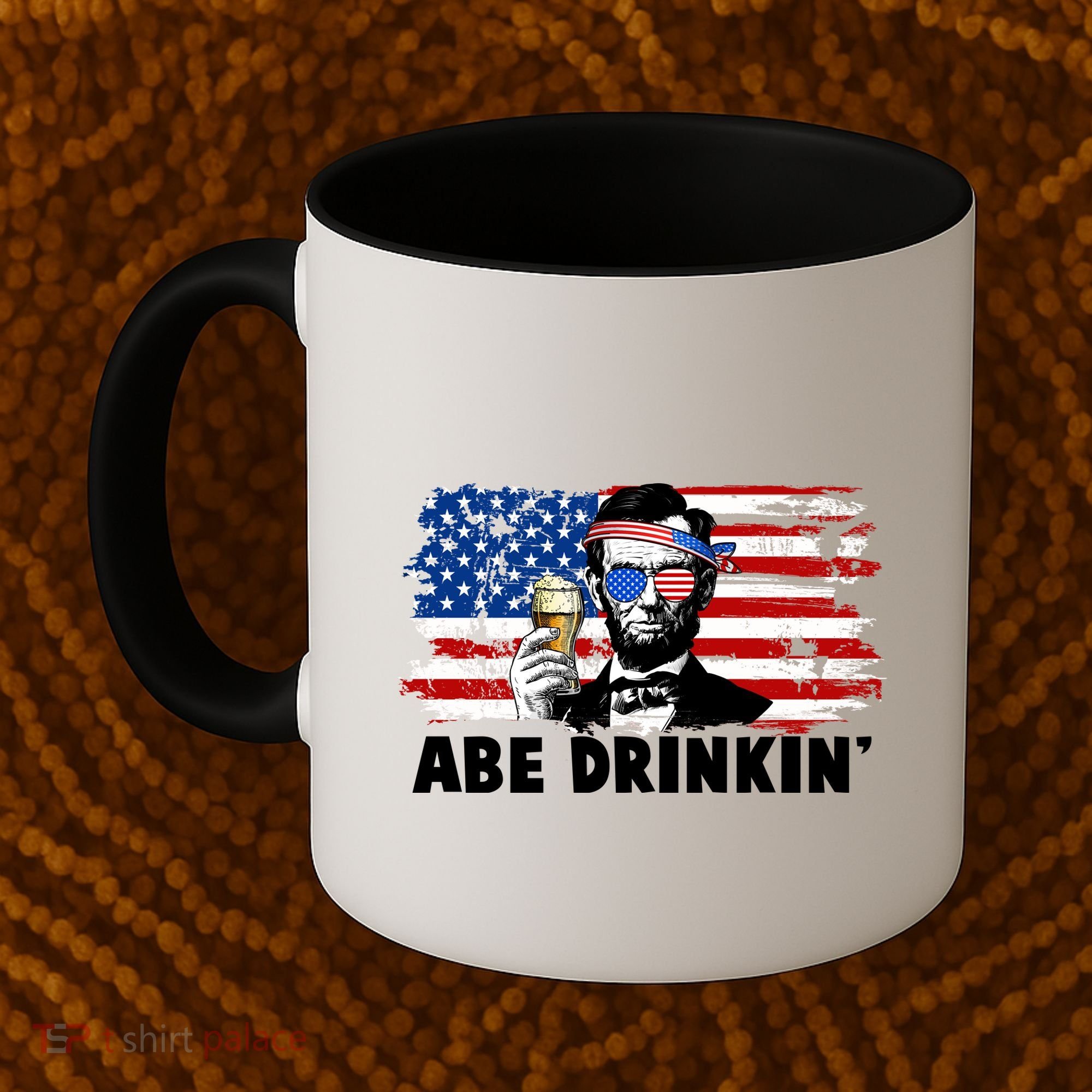 Funny Abe Drinkin USA American Flag Coffee Mug