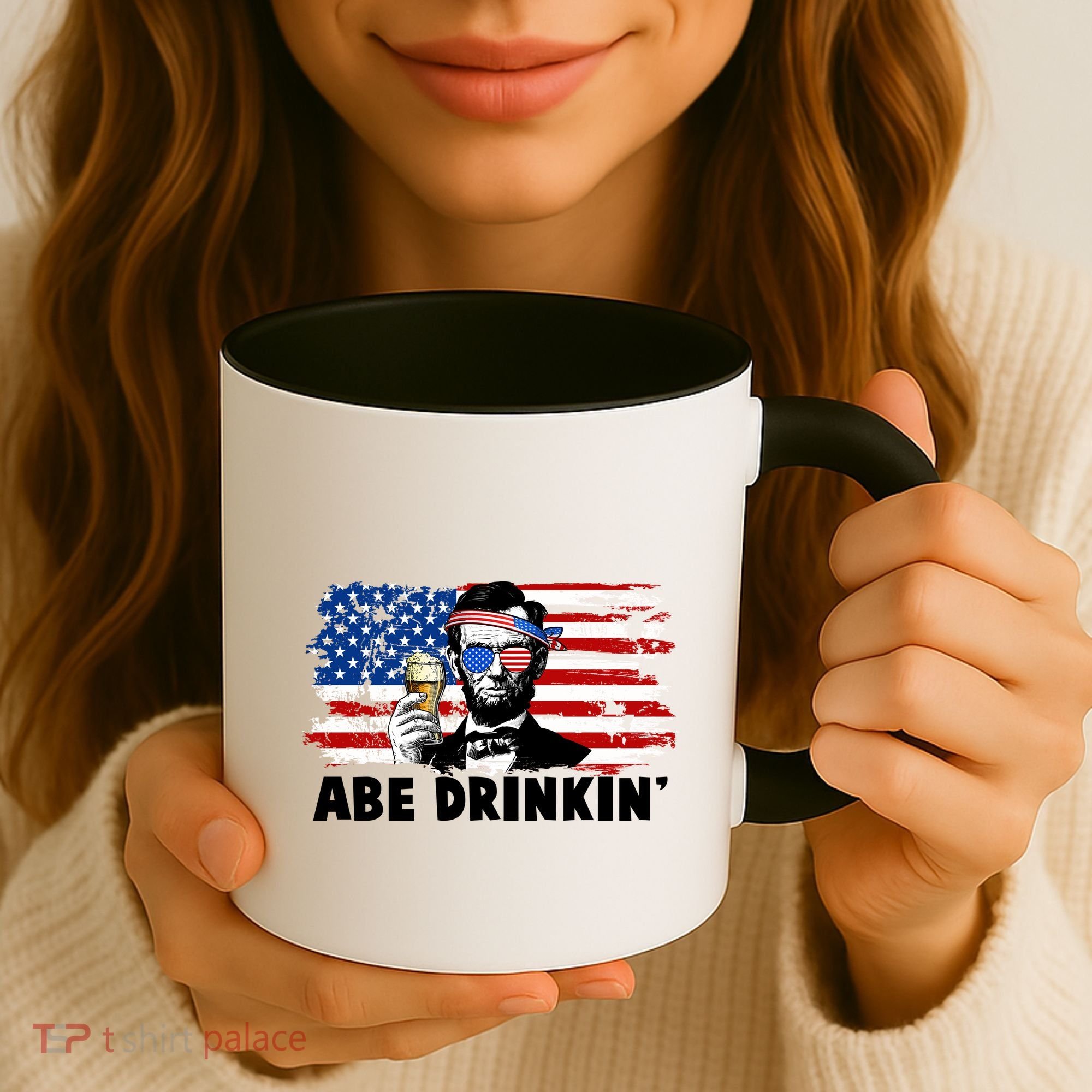 Funny Abe Drinkin USA American Flag Coffee Mug