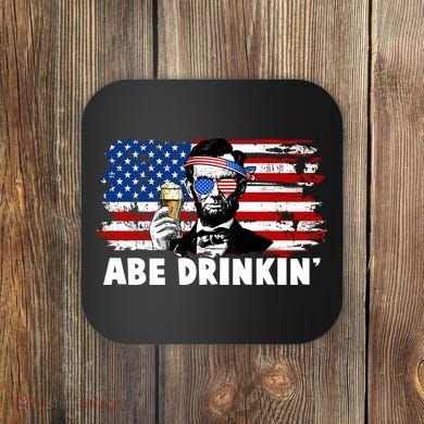 Funny Abe Drinkin USA American Flag Coaster