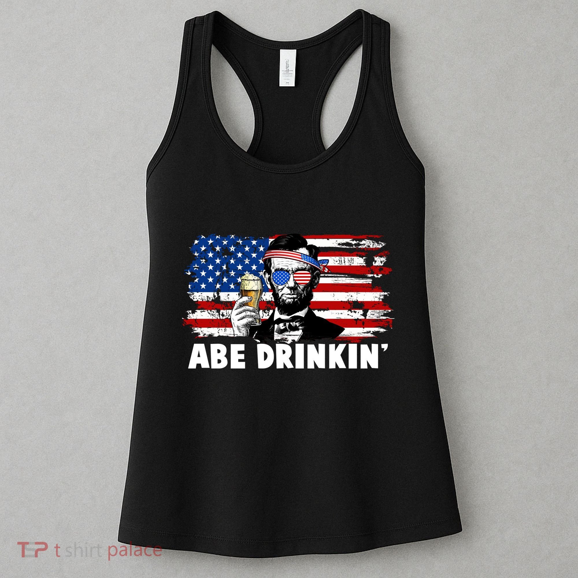 Funny Abe Drinkin USA American Flag Women's Tank Top