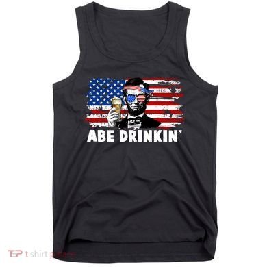 Funny Abe Drinkin USA American Flag Tank Top