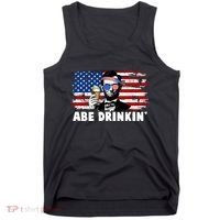Funny Abe Drinkin USA American Flag Tank Top thumb 0