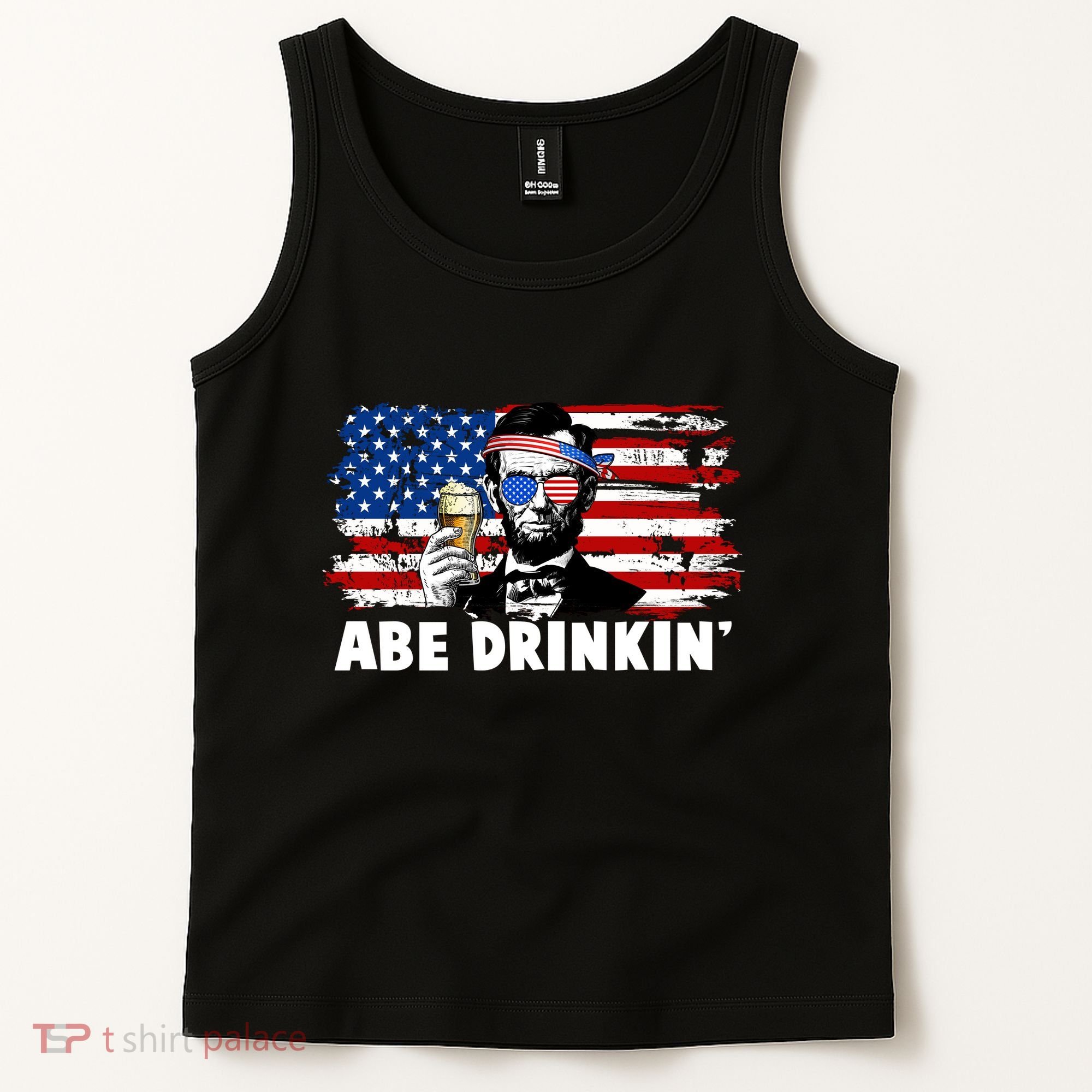 Funny Abe Drinkin USA American Flag Tank Top
