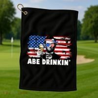 Funny Abe Drinkin USA American Flag Golf Towel thumb 1