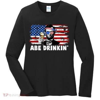 Funny Abe Drinkin USA American Flag Women's Long Sleeve Shirt
