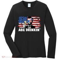 Funny Abe Drinkin USA American Flag Women's Long Sleeve Shirt thumb 0