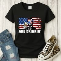 Funny Abe Drinkin USA American Flag Women's T-Shirt thumb 3