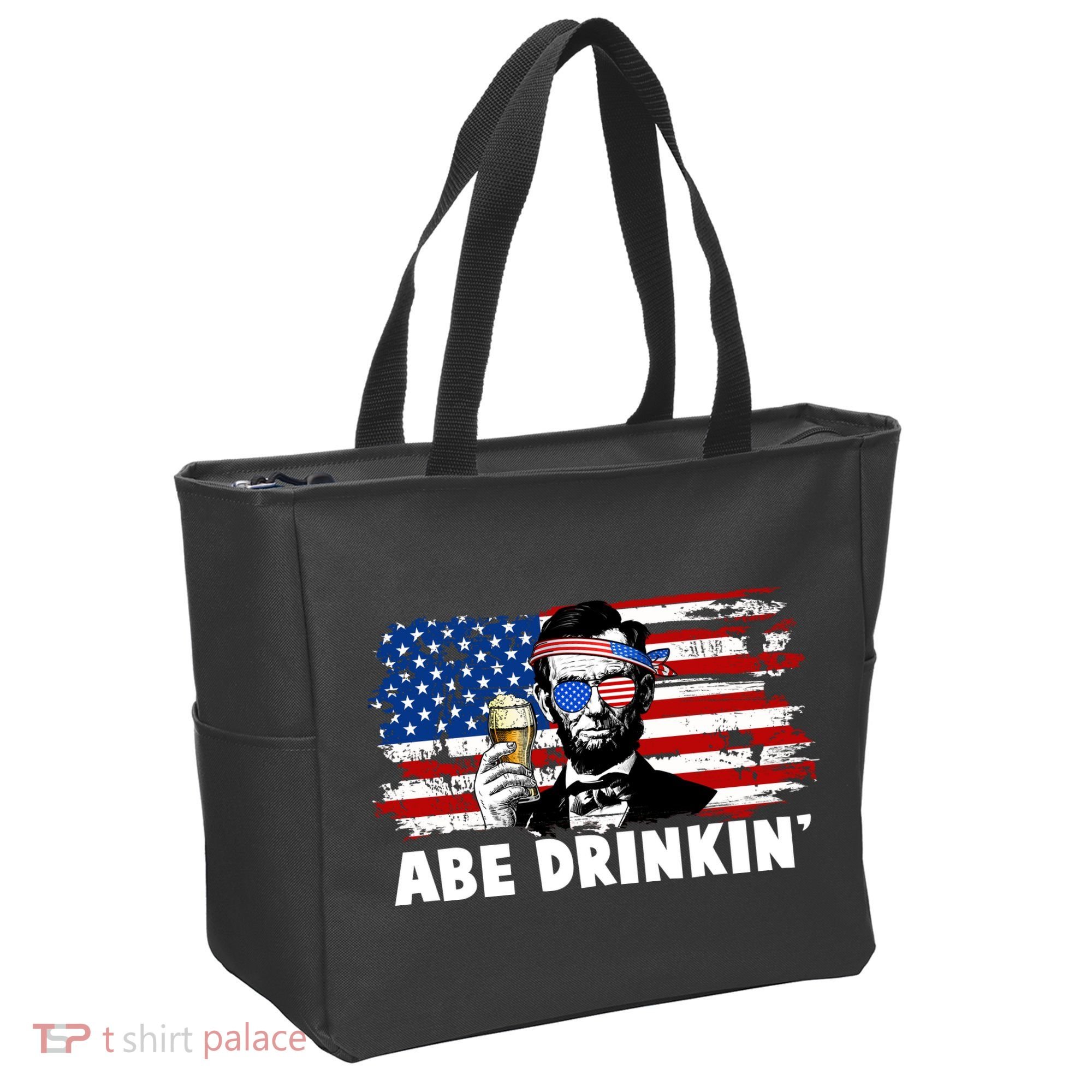 Funny Abe Drinkin USA American Flag Tote Bag