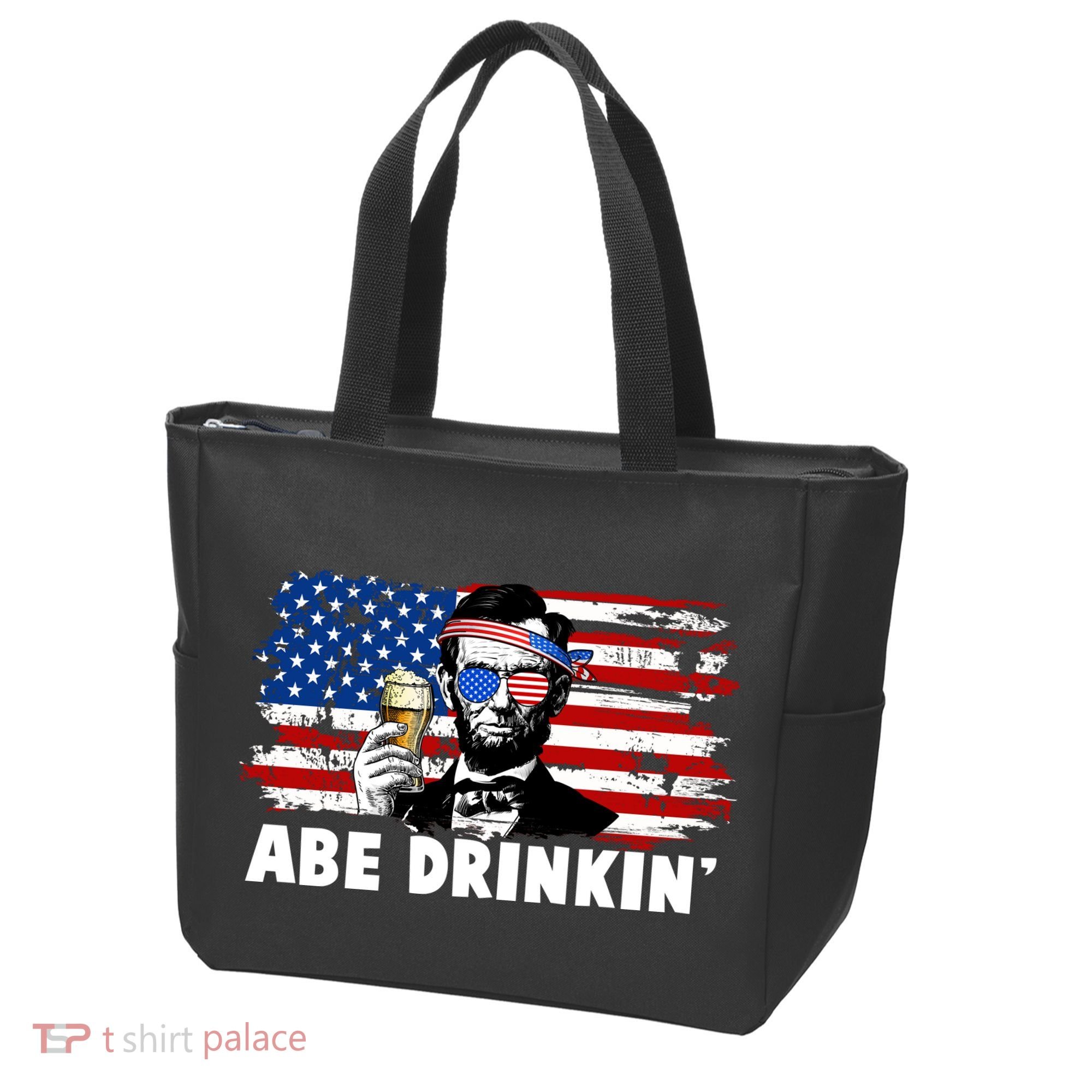 Funny Abe Drinkin USA American Flag Tote Bag