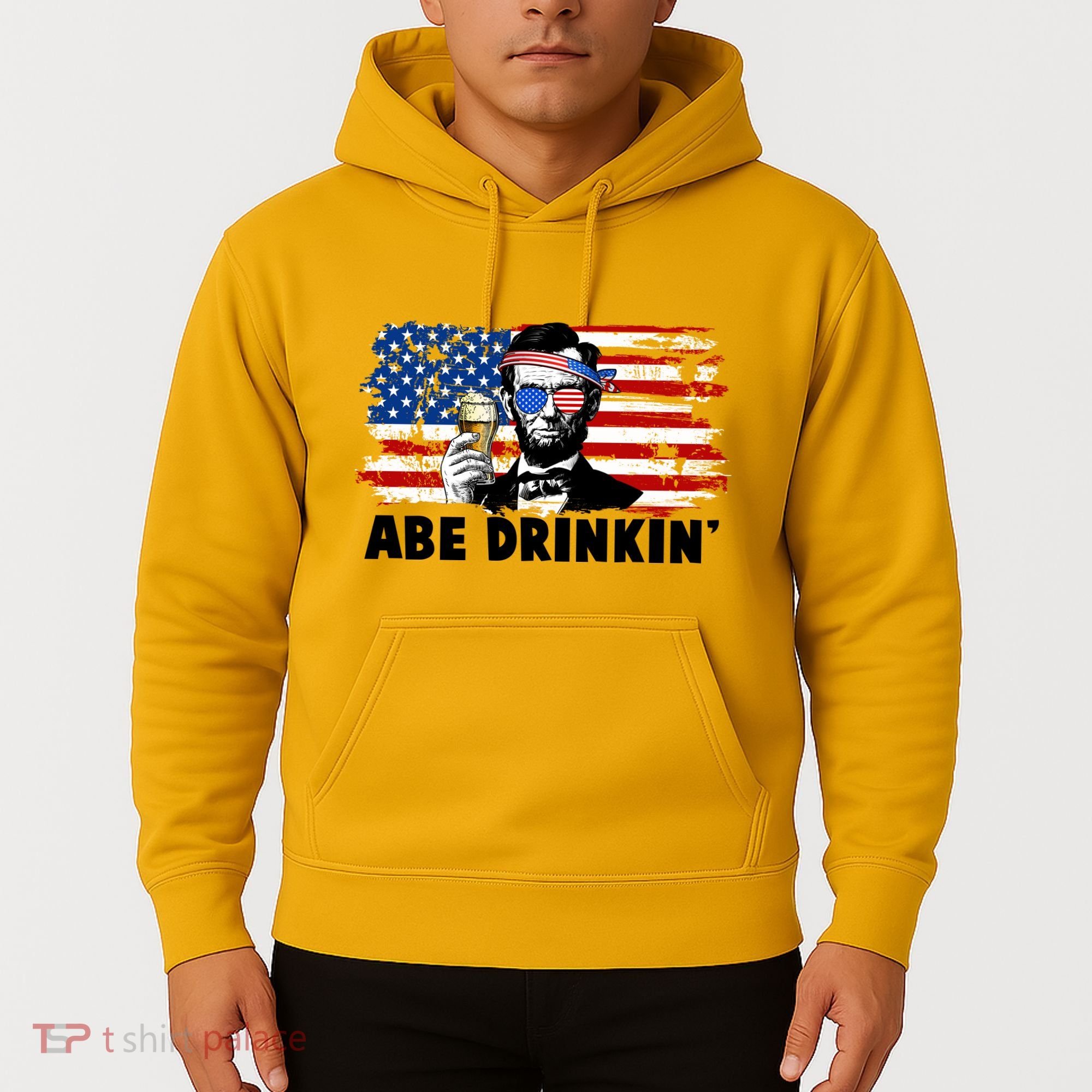 Funny Abe Drinkin USA American Flag Hoodie