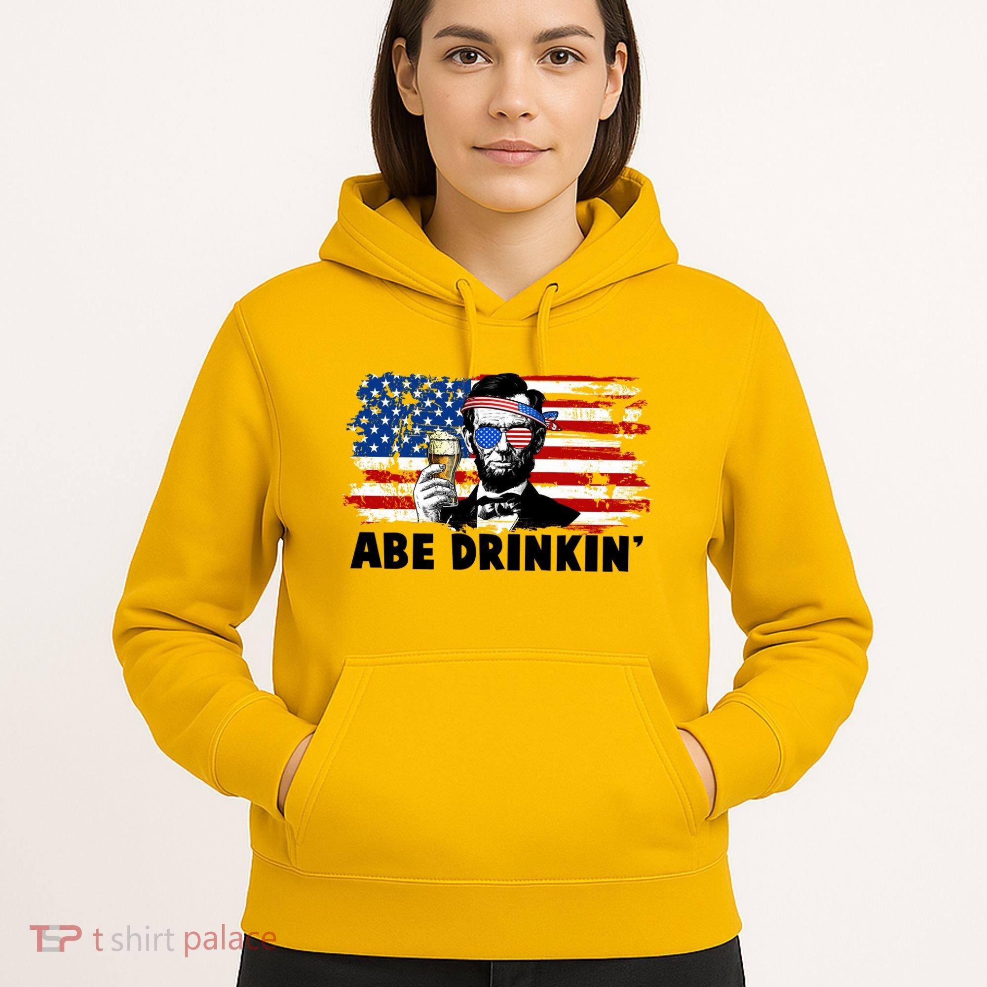 Funny Abe Drinkin USA American Flag Hoodie