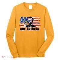 Funny Abe Drinkin USA American Flag Long Sleeve Shirt thumb 0