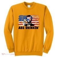Funny Abe Drinkin USA American Flag Sweatshirt thumb 0