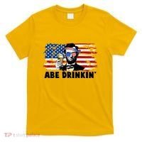 Funny Abe Drinkin USA American Flag T-Shirt thumb 0