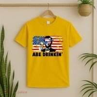 Funny Abe Drinkin USA American Flag T-Shirt thumb 2