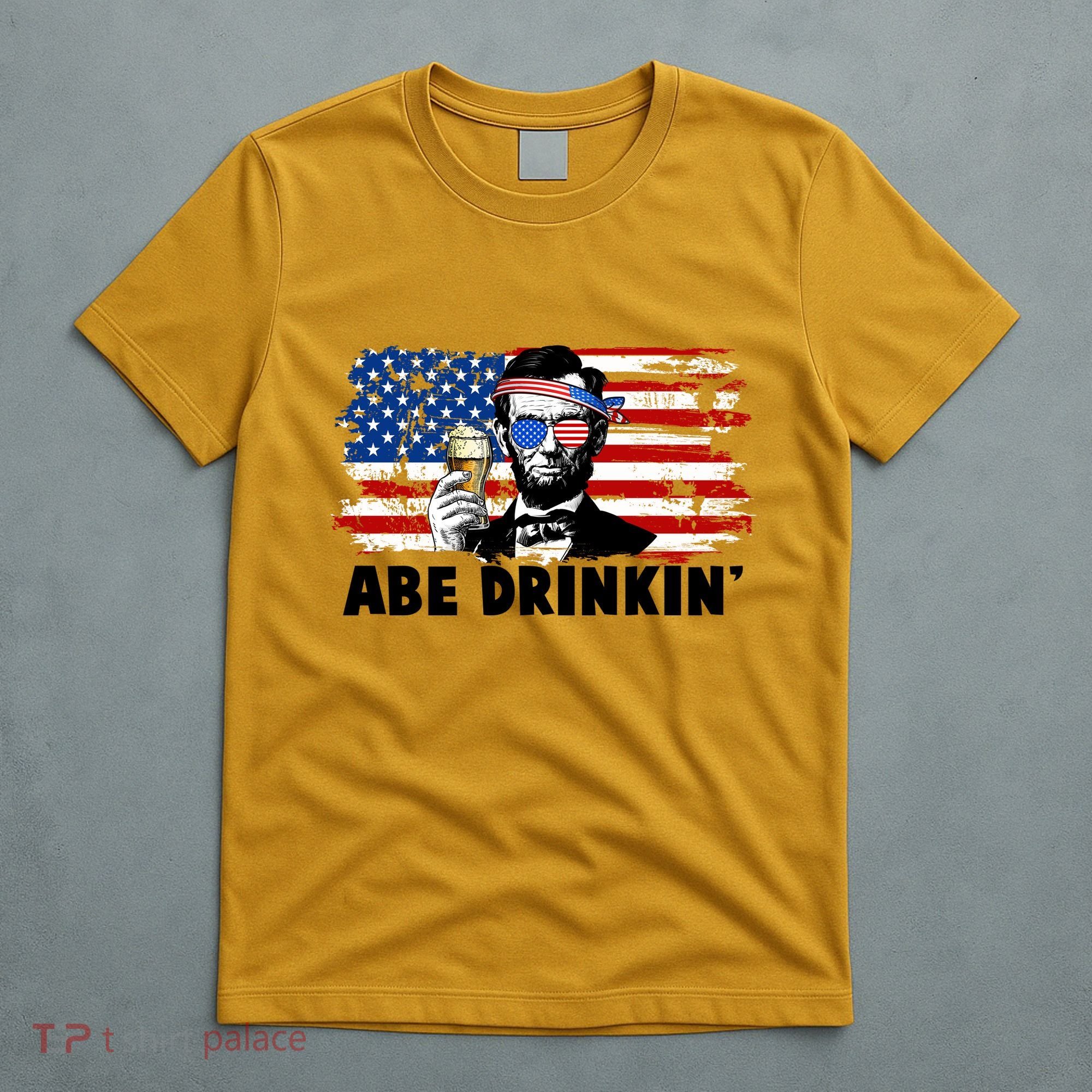 Funny Abe Drinkin USA American Flag T-Shirt