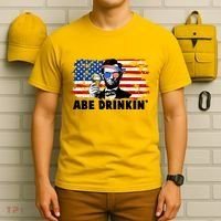 Funny Abe Drinkin USA American Flag T-Shirt thumb 6