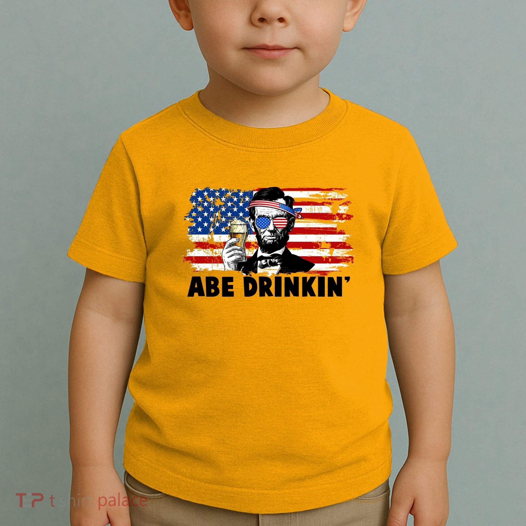 Funny Abe Drinkin USA American Flag Toddler T-Shirt