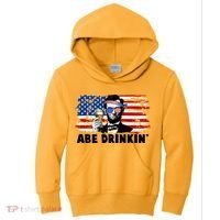 Funny Abe Drinkin USA American Flag Kids Hoodie thumb 0