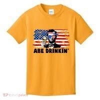 Funny Abe Drinkin USA American Flag Kids T-Shirt thumb 0