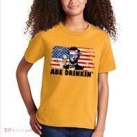 Funny Abe Drinkin USA American Flag Kids T-Shirt thumb 2
