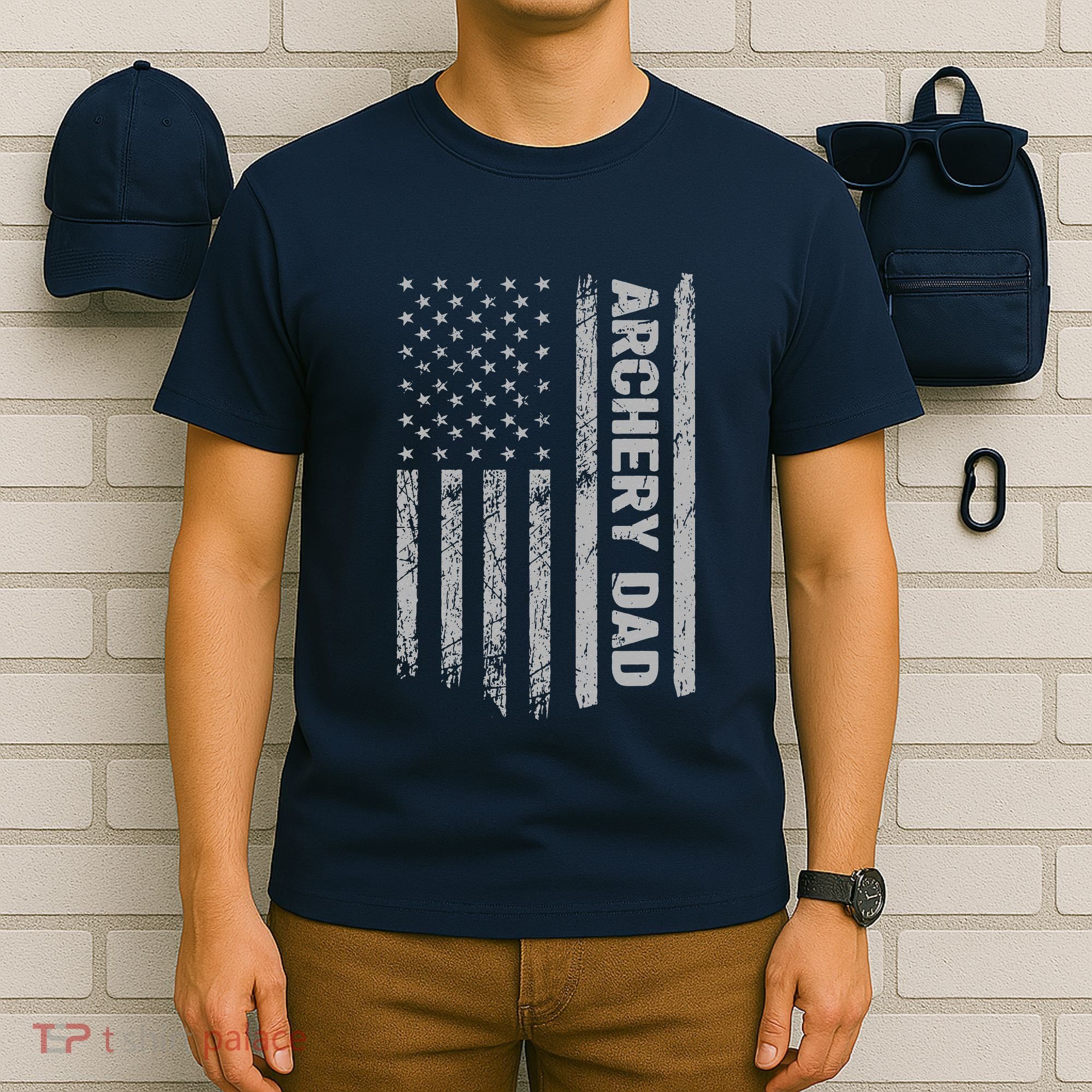 Funny Archery Dad America US Flag Patriot Vintage Gift T-Shirt