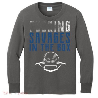 Faded F'n Savages In The Box Baseball Kids Long Sleeve Shirt