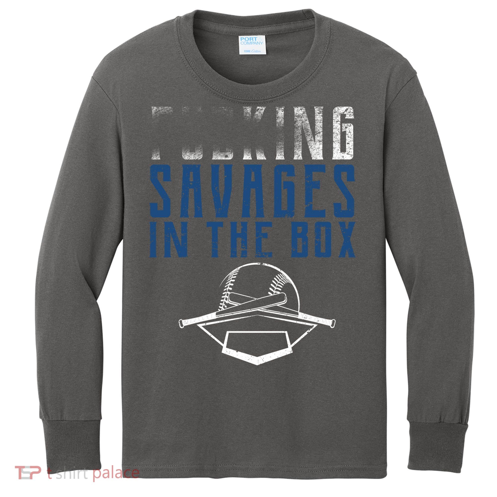 Faded F'n Savages In The Box Baseball Kids Long Sleeve Shirt