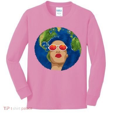 Female Afro Earth Day Kids Long Sleeve Shirt