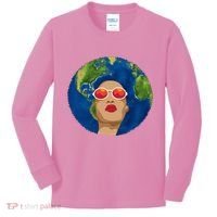 Female Afro Earth Day Kids Long Sleeve Shirt thumb 0