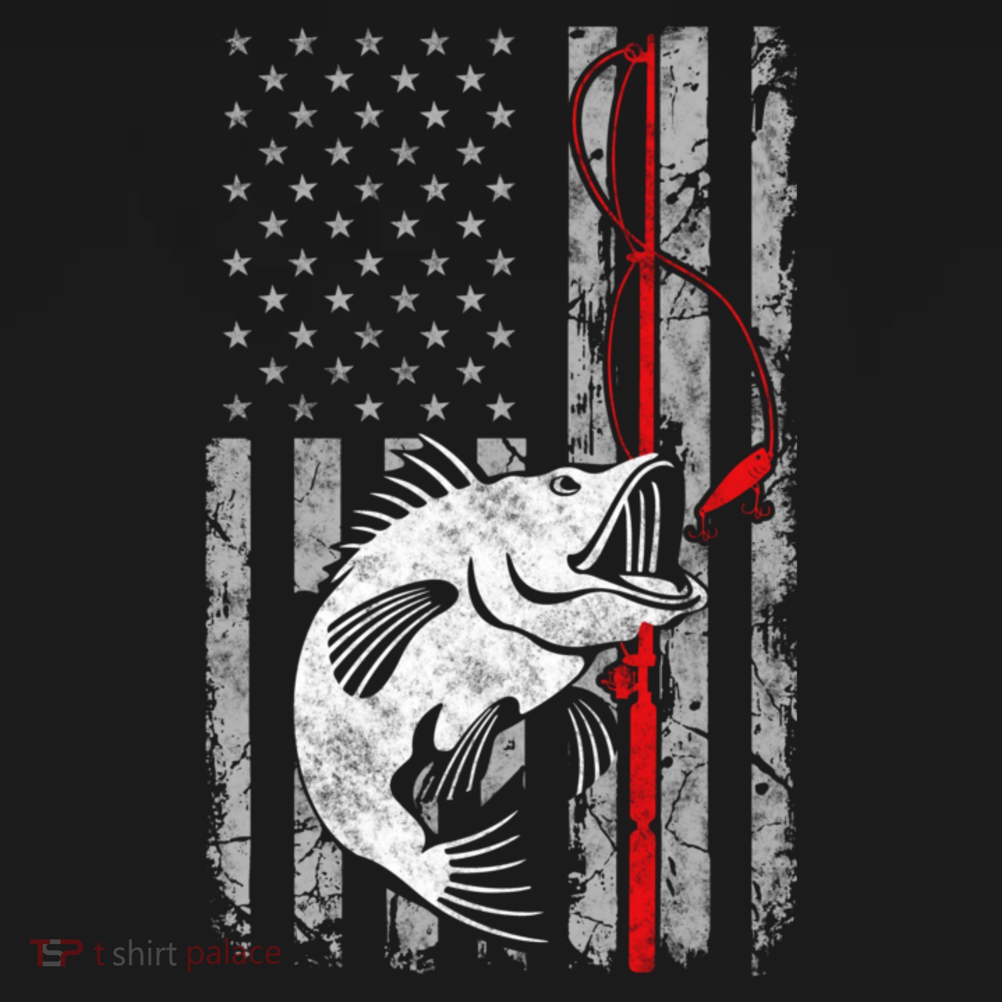 Fishing American Flag Vintage USA Bass Fisherman T-Shirt