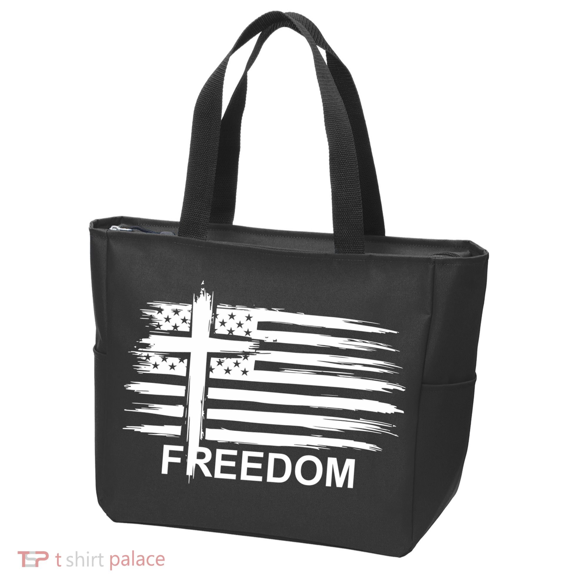 Freedom American Flag Cross Christian Tote Bag