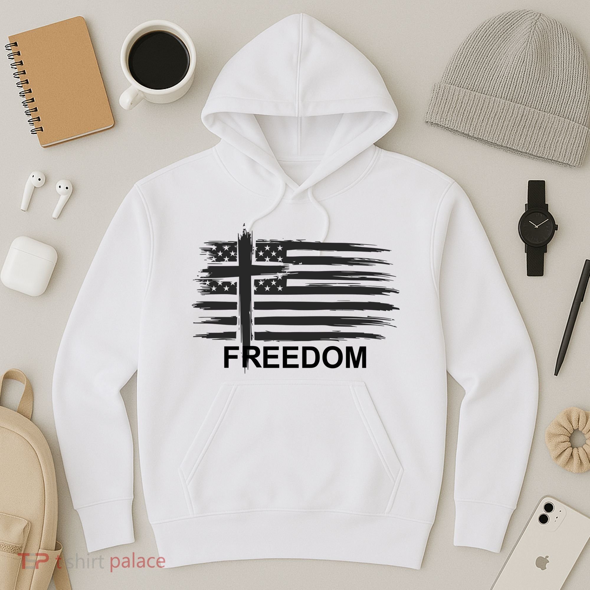 Freedom American Flag Cross Christian Hoodie